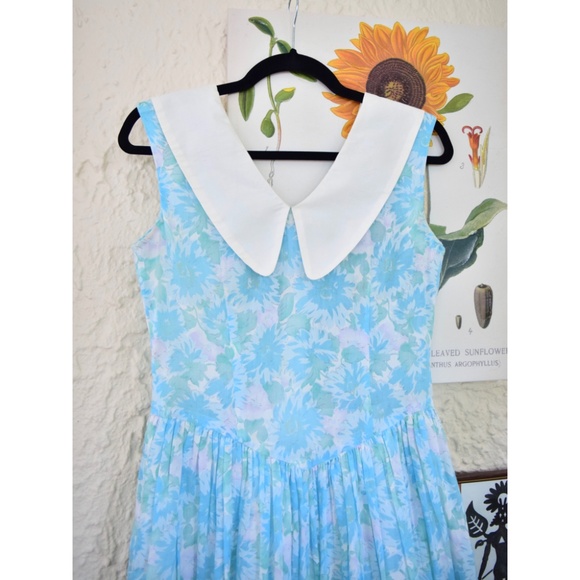 50s pastel teal blue green purple cotton gauze day dress (S) - Picture 3 of 5